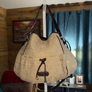 Etienne Aigner Cream and Brown Shoulder Bag with Two Types of Straps